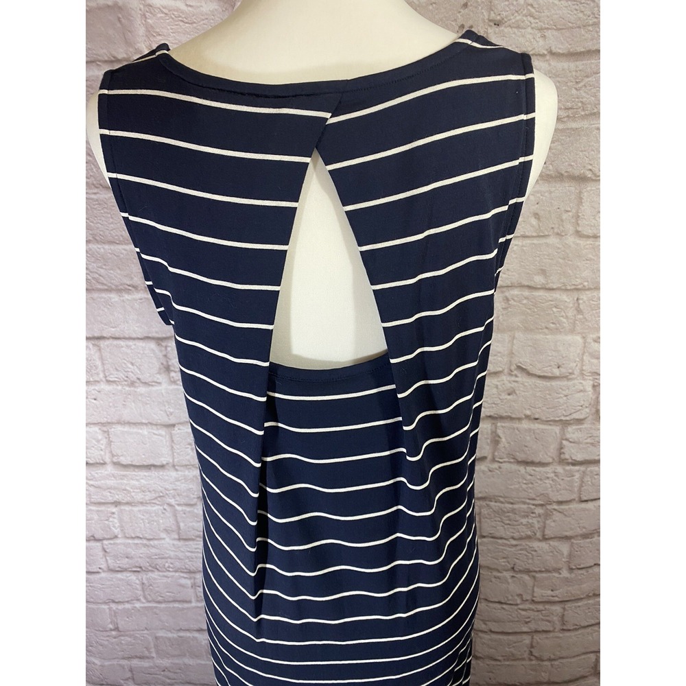 NEW C&C California Women M Sleeveless Stretch Striped Blue White Maxi Dress - Picture 5 of 8